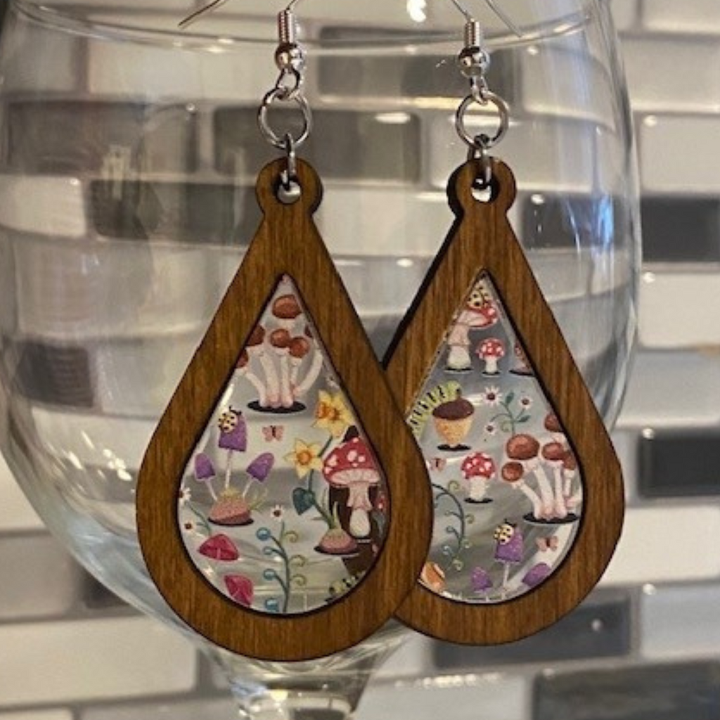 Mushroom Inlay Dangle Earrings