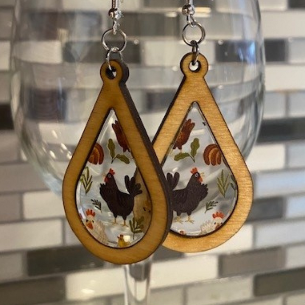 Chicken Inlay Dangle Earrings