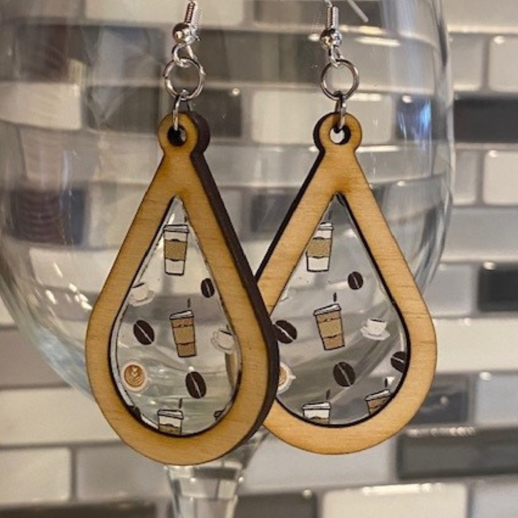 Coffee Inlay Dangle Earrings