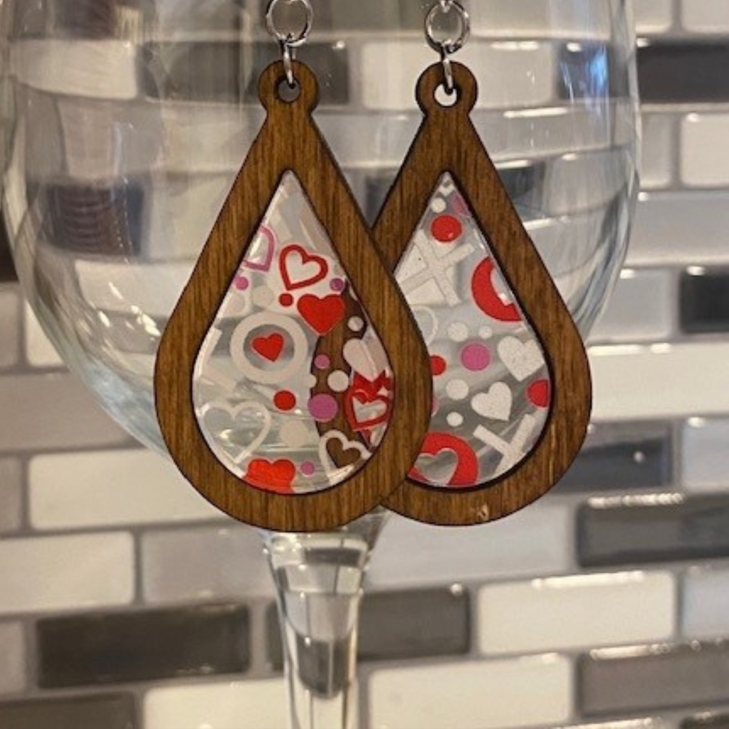 Heart XO Inlay Dangle Earrings