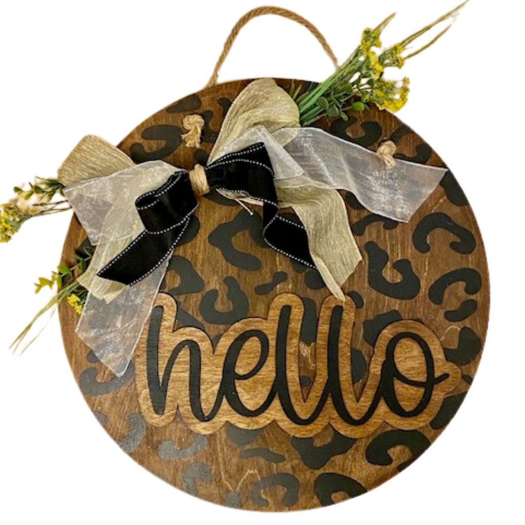 Leopard Print Hello Door Round, 18"