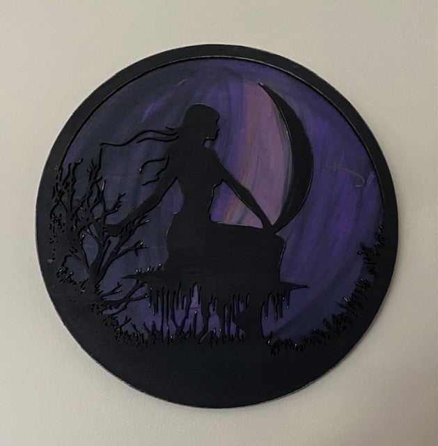 Halloween Round Decor - Witch and Moon