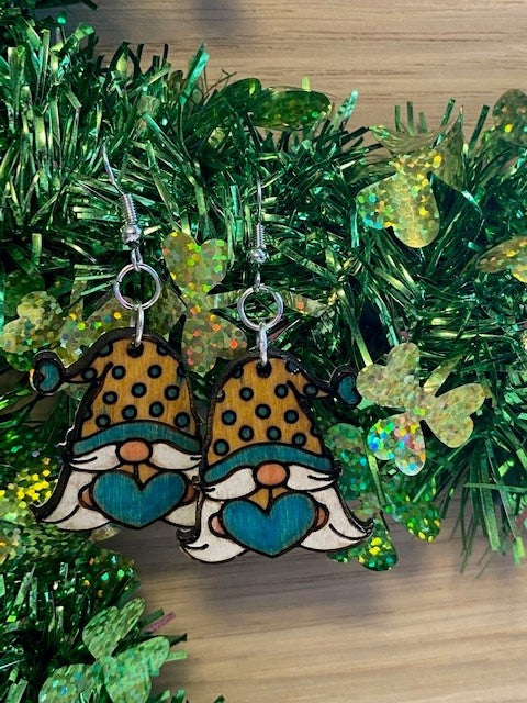 Earrings - Gnome, Green & White, Dots on Hat