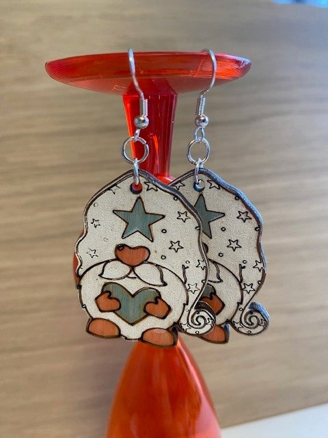 Gnome Earrings - Gnome, Green & White, Star on Hat