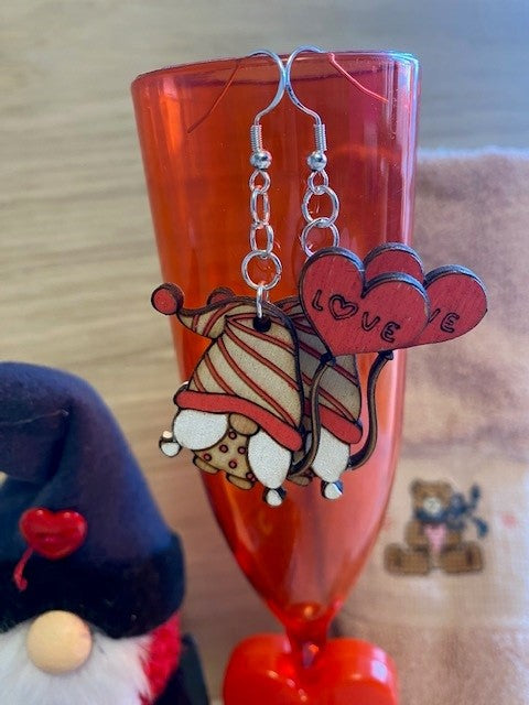 Earrings - Gnome, Red & White with Love Balloons