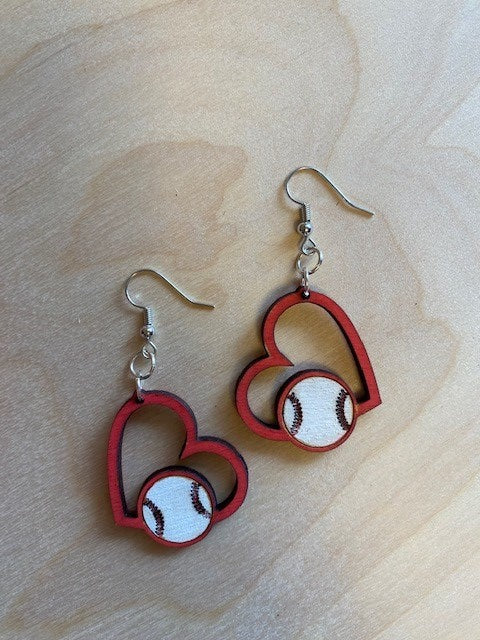 Sports Heart Dangle Earrings (Baseball, Basketball, Hockey, Volleyball, Football, Soccer)