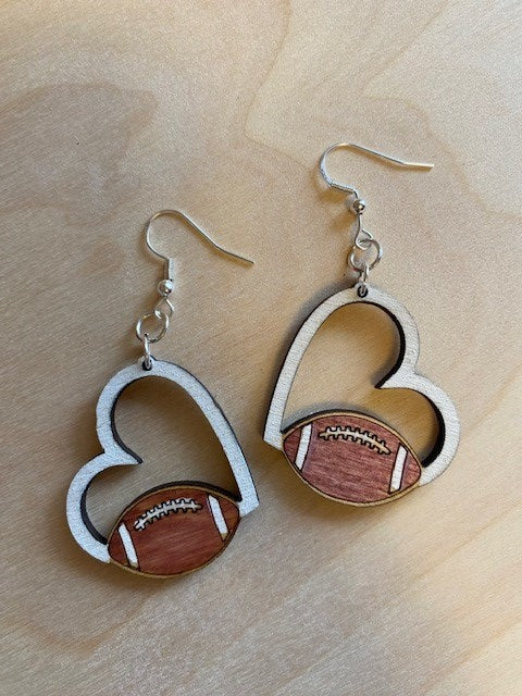 Sports Heart Dangle Earrings (Baseball, Basketball, Hockey, Volleyball, Football, Soccer)