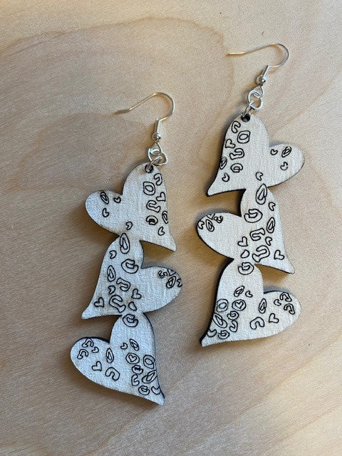 Earrings - Heart Trio Leopard Dangles