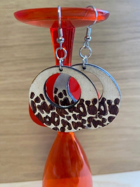 Earrings, Round Leopard Print