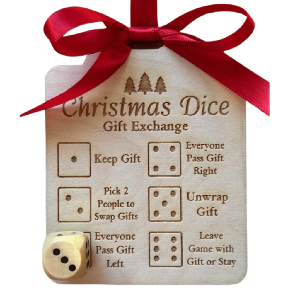 Birch Wood Dice Game Ornament, Holiday Family Fun, Christmas Party Exchange, Natural Wood Decoration