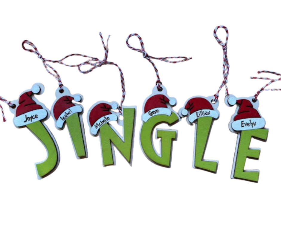 Monogram Santa Hat Green Hand Christmas Ornament