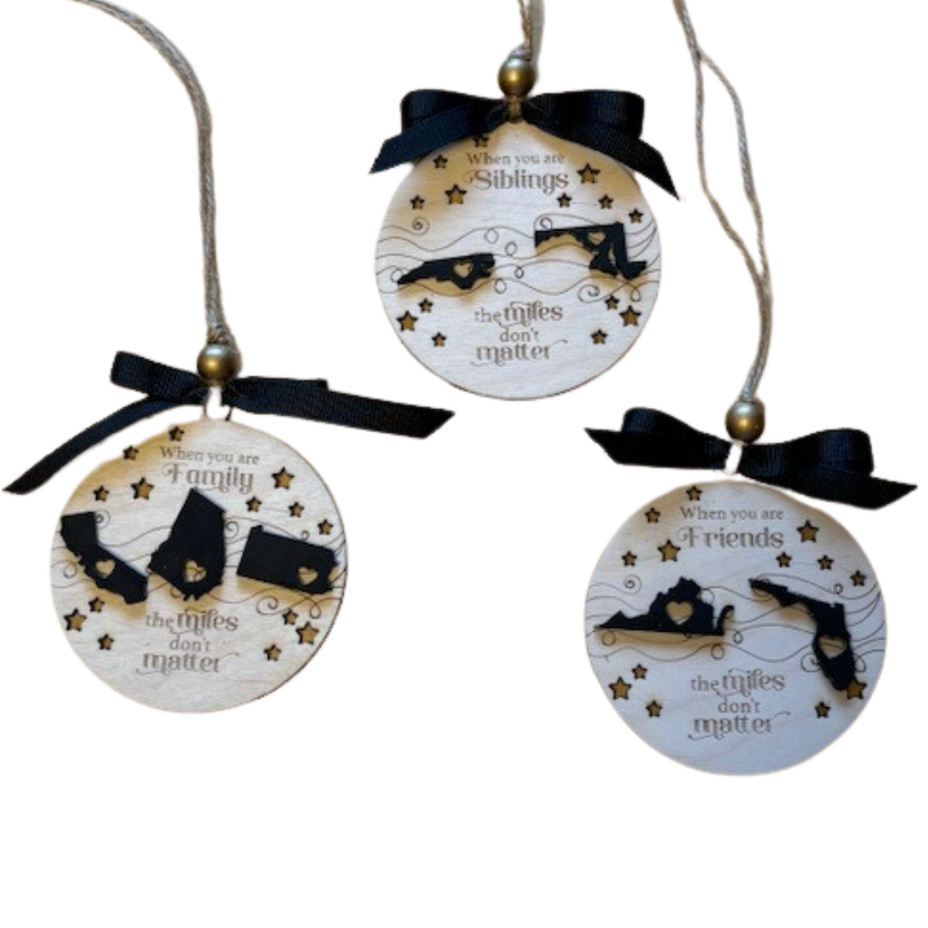 Togetherness Christmas Ornament, Rear-View Mirror Hang, Miles Don't Matter. Love Knows No Limits