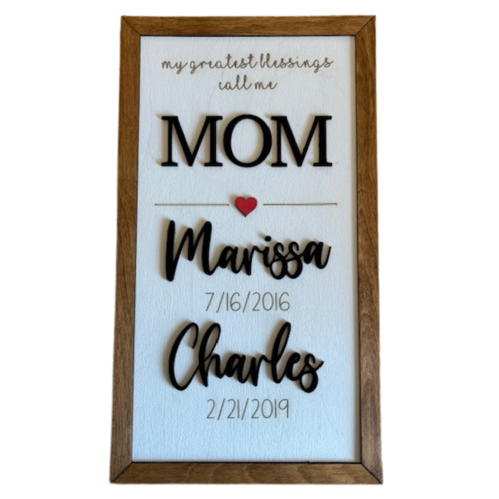 My Greatest Blessings, Personalized Mom Wall Décor, Engraved Children's Names and Birthdates, Perfect Gift for Mother's Day or Christmas