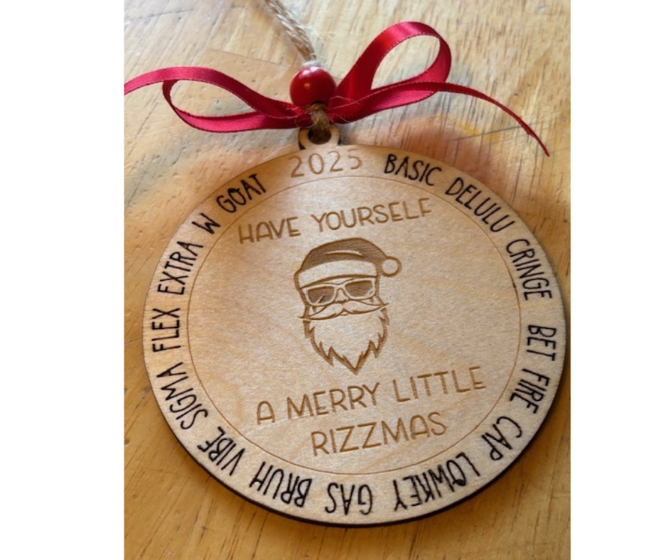 Merry Rizzmas Ornament, Baltic Birch Christmas Ornament
