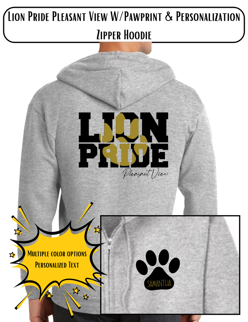 Lion Pride Pleasant View - Personalized Name Zip Up Hoodie (Design 25-4)