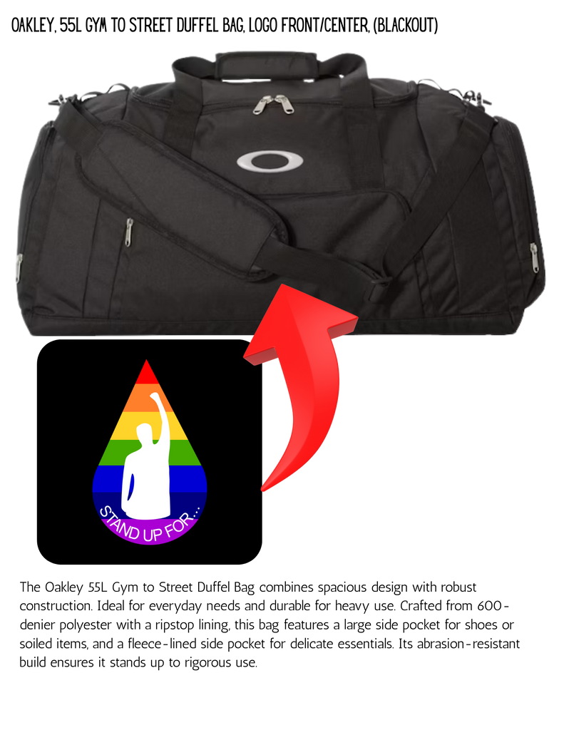 Stand Up For Theatre Oakley, 55L Gym to Street Duffel Bag, Logo Front/Center, (Blackout)