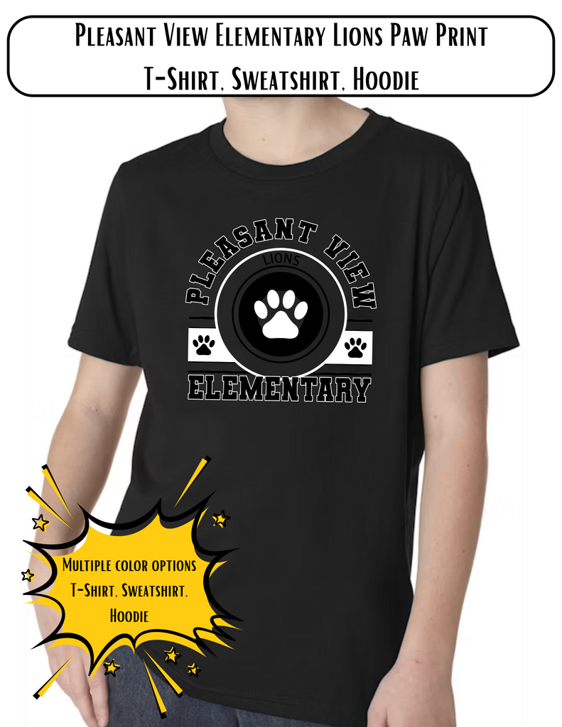 Pleasant View Elementary Lions Paw Print T-Shirt, Sweatshirt, Hoodie