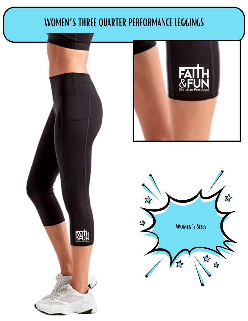 Women's Three Quarter Performance Leggings, Faith & Fun