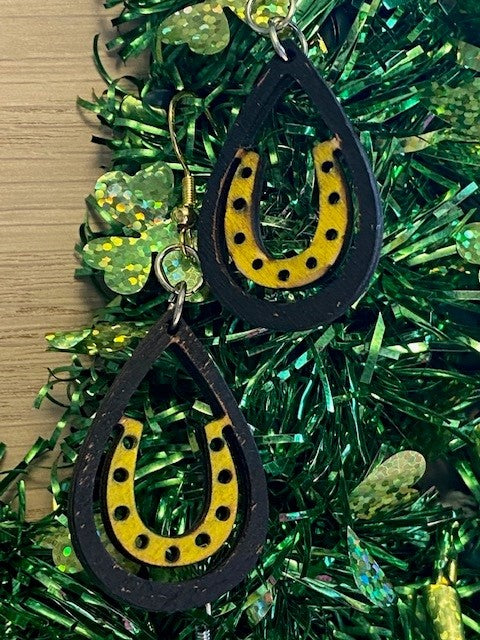 Earrings - Saint Patrick's Day Horseshoe Stencil Cut