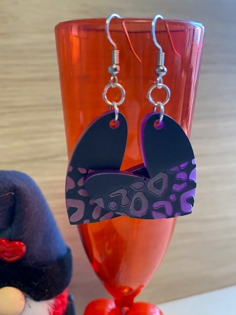 Valentine's Day Earrings - Purple & Black Leopard Heart
